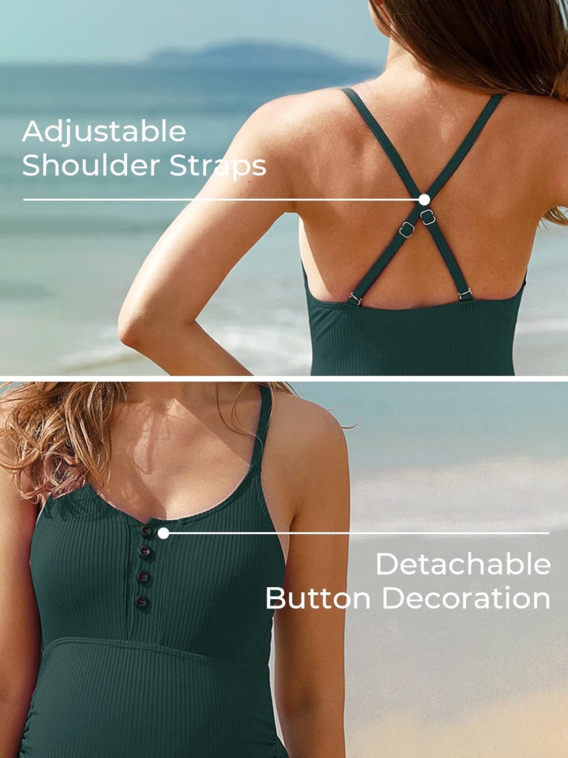 Costume da bagno premaman estivo Mae con bottoni, costume da bagno premaman, scollo rotondo, costume da bagno incinta