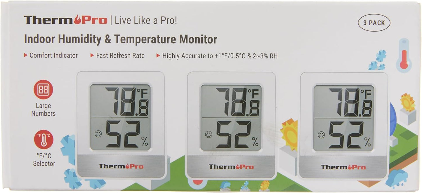 TP49-3 Piccolo Igrometro Digitale Termometro Interno Termometro Dell'Atmosfera Monitor Di Temperatura E Umidometro per Il Comfort Home Office Termometro Di Rettile, 3 Pezzi