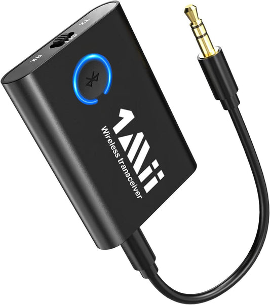 Adattatore Bluetooth 5.3 1Mii per TV a cuffie, ricevitore trasmettitore 2 in 1, ricevitore trasmettitore audio wireless adattivo Aptx e HD Jack 3.5 per sistema stereo aereo MP3 aggiornato