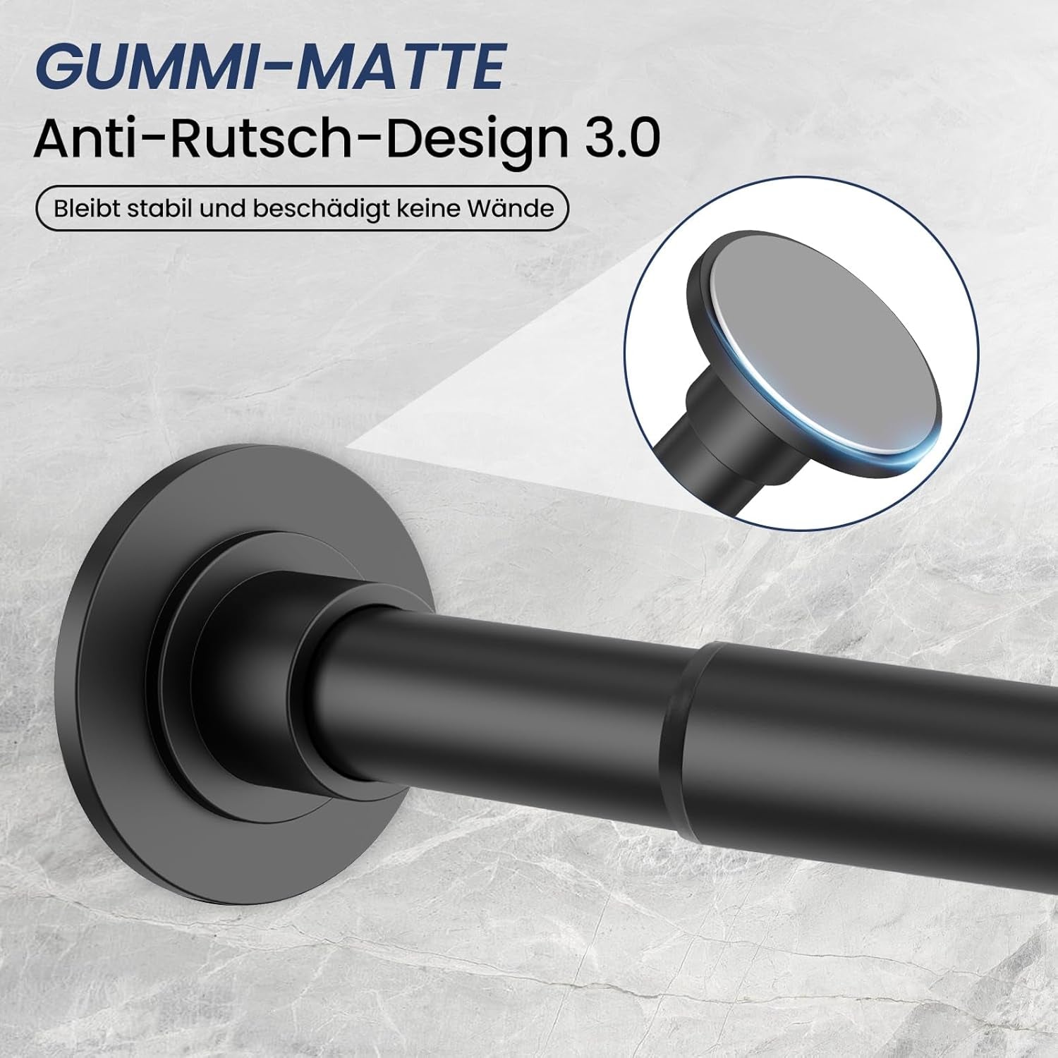 Asta per Tenda Da Doccia in Acciaio Inox, Non Necessita Di Forature E Ruggine, Regolabile, Colore Nero, Telescopica, per Bagno, Finestre O Porte (74-138 Cm)
