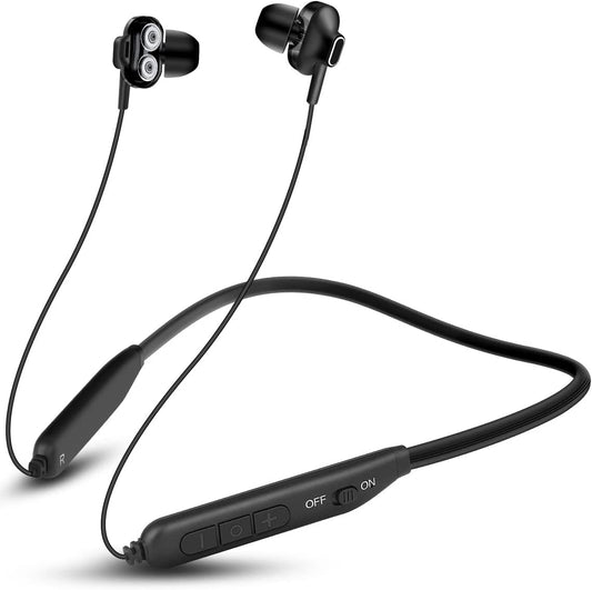 BI2 Cuffie Bluetooth Sport, Auricolari Bluetooth Con Filo, Cuffie Bluetooth Con Archetto Da Collo Magnetici, Auricolare Bluetooth Con Doppio Driver E Bass per Fitness, Running.