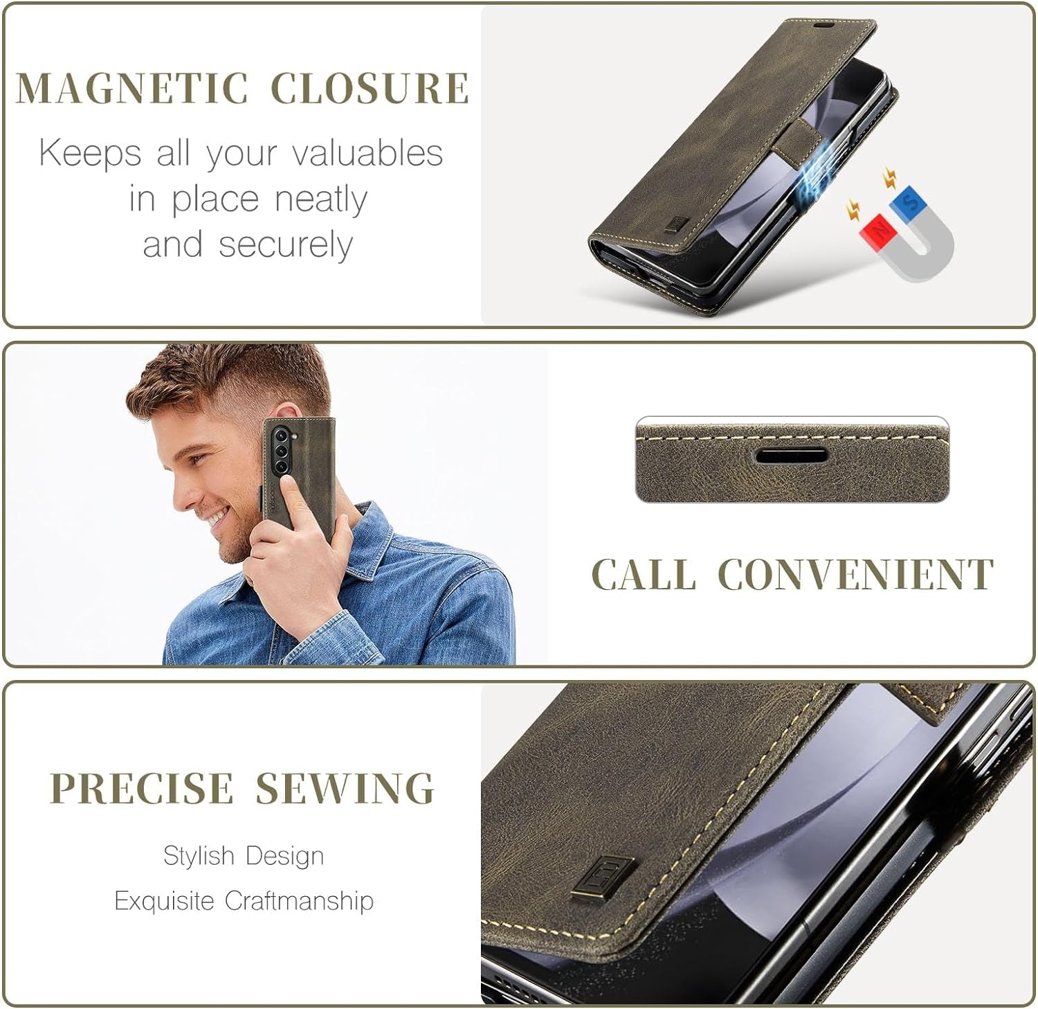 - Custodia a Portafoglio per Galaxy Z Fold 5 Con Blocco RFID, Antiurto [Slot per Schede] [Pelle PU Di Alta Qualità] [Chiusura Magnetica] Custodia Verticale in Pelle Compatibile Con Samsung