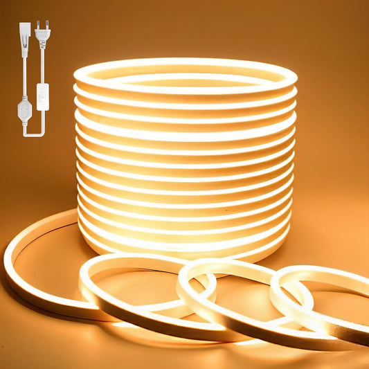 Striscia LED Neon 20 Metri Tubo LED Flessibile Esterno Impermeabile Luminosa 220V IP65 120 LED/M Corda Stringa Lampada Con Alimentatore Di Rete E Controller,Per Camera Da Letto(Giallo)