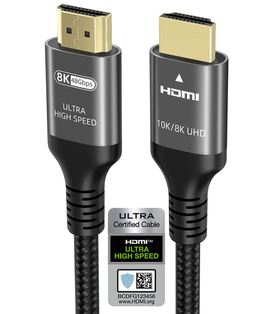 10K 8K 4K Cavo HDMI 5 Metri, Certificato Velocità Ultra Elevata HDMI 2.1 Cavi 4K 144Hz 120Hz 8K 60Hz 48Gbps 1Ms 12Bit Earc DTS:X HDR10+ Compatibile per Mac PC Soundbar G-SYNC Monitor PS5 Xbox