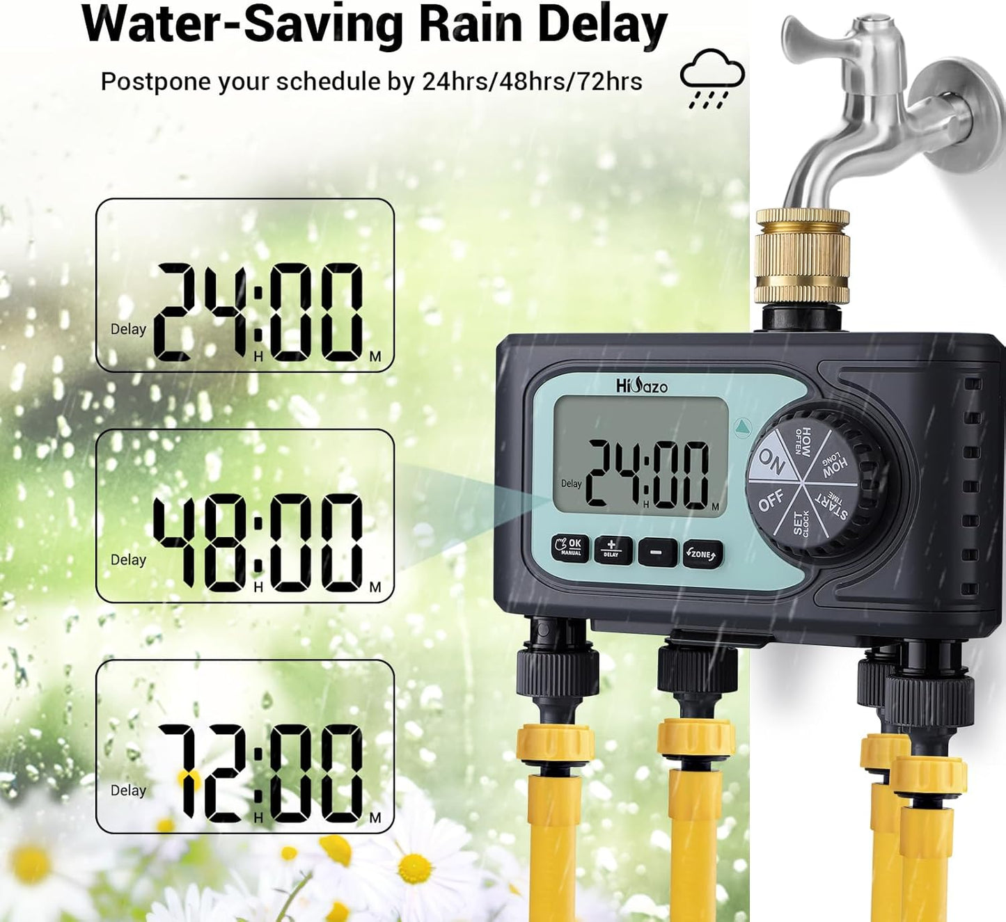 Centralina Irrigazione 4 Vie, 4 Programmi Di Irrigazione, Timer Irrigazione Automatica, Ritardo per Pioggia, Modalità Manuale, Programmatore Irrigazione per Prato E Giardino