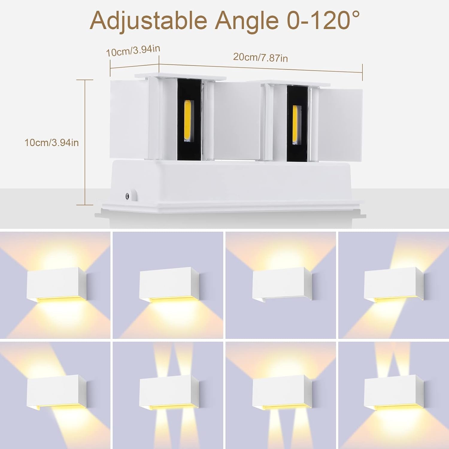 2Pz Applique Esterno 24W LED, Lampada Da Parete Esterno Interno Impermeabile IP65, Applique Da Muro in Alluminio Angolo Regolabile 120°, Luce Bianco Caldo 3000K per Giardino, Bianco