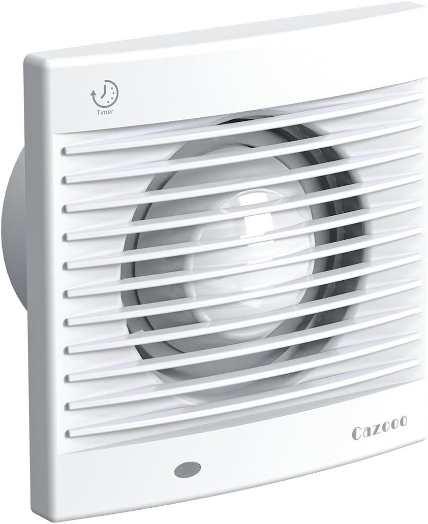 Ventilatore Da Bagno 100 Mm, Funzionamento Silenzioso, Basso Consumo Energetico, Montaggio a Parete Con Timer, per Cucina, Bagno, Serra, Garage, 4 Pollici, CAWW-09ET