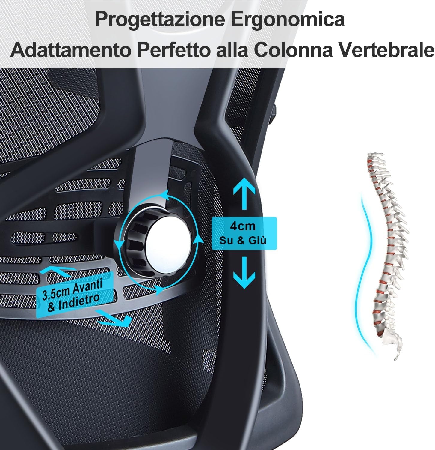 Sedia Da Ufficio Ergonomica - Sedia Da Scrivania Con Schienale Alto Con Supporto Lombare Regolabile, Poggiatesta E Braccioli in Metallo 3D - Sedia per Computer in Rete a Dondolo a 130°