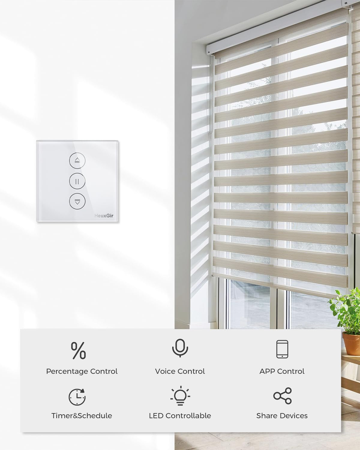 Interruttore per Tapparelle Wlan per Cento, Alexa WLAN, Interruttore per Tapparelle Con App Controllabile E Funzione Timer, Interruttore a LED Intelligente Compatibile Con Echo Alexa/Google