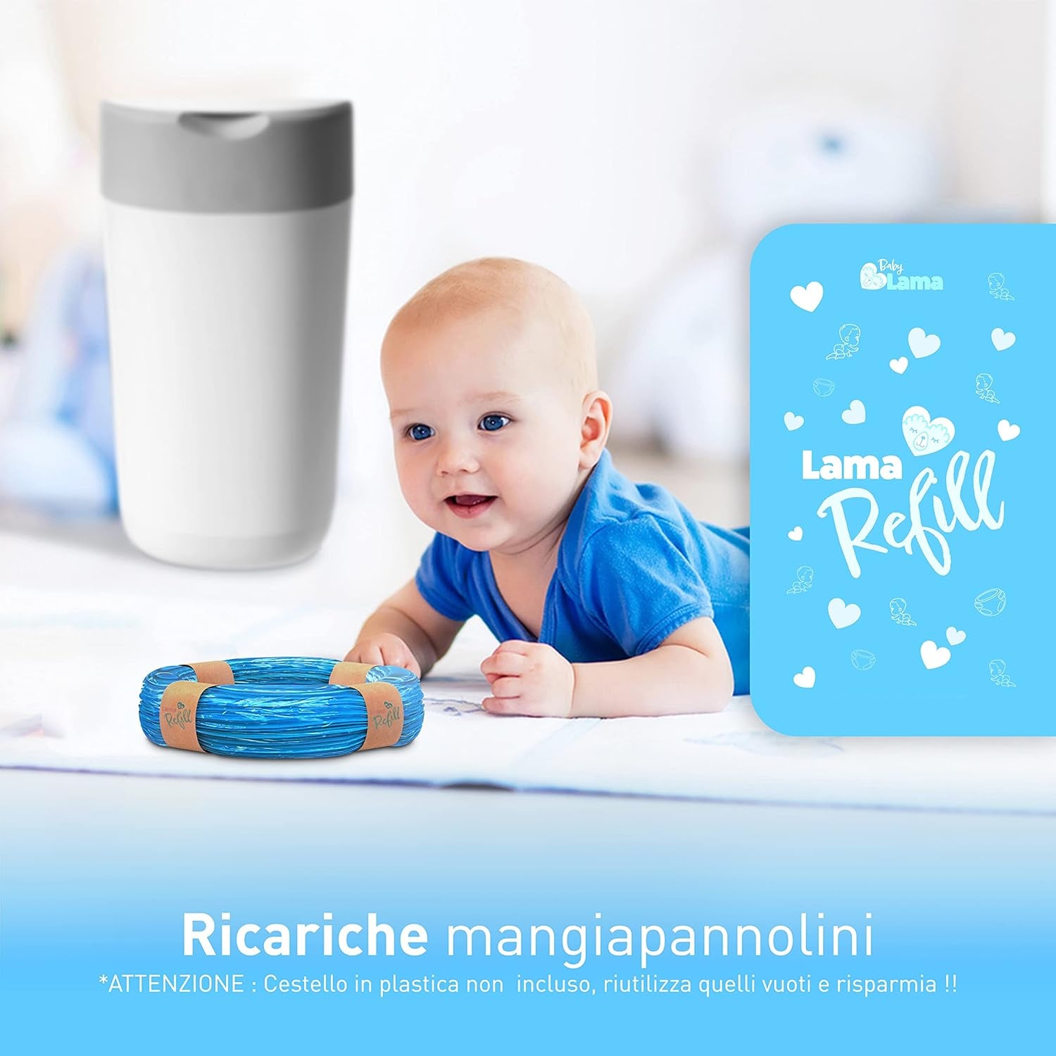 10 Ricariche per Mangiapannolini Compatibili Con Tommee Tippee Twist and Click, Simplee Sangenic Tec - 100% MADE in ITALY - Mangia Pannolino Sacchetti Igienici Antiodore (10 Ricariche)