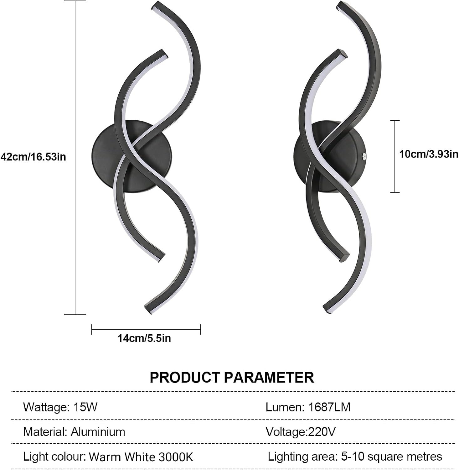 Applique Da Parete Interno LED, 15W 1687LM Lampada a Muro LED Creativo, 42CM Lampada Da Parete Moderna in Acrilico per Camera Da Letto Bagno Soggiorno Corridoio, Bianco Caldo 3000K