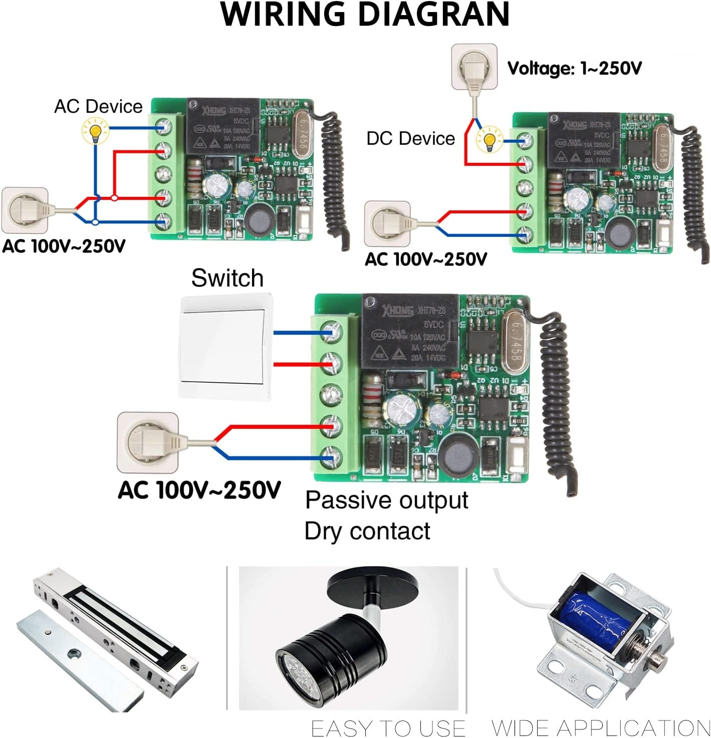 Relè Di Radiocomando Interruttore Di Comando a Distanza 433 Mhz 220V 230V 1 Canali Relè Ricevitore Con 2 Trasmettitore Telecomandi Potenziale-Libero Contatti Relè Controller