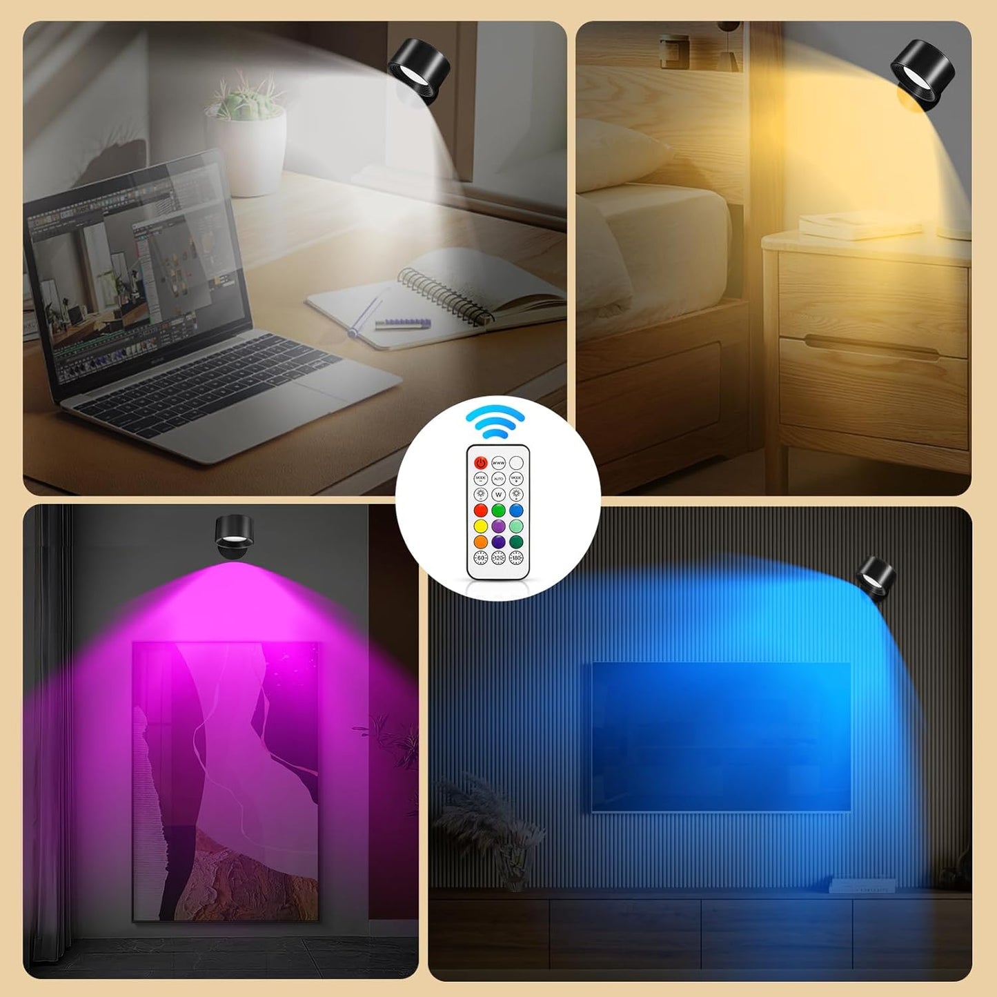 360° LED Lampada Da Parete Interno, Moderno Applique Da Parete Con Luce Calda/Naturale/Bianca Con 4 Livelli Di Luminosità Applique RGB per Soggiorno,Corridoio, Camera Da Letto, Bagno