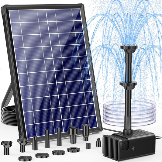 Pompa Solare per Laghetto Da 8 W, Con Batteria, Fontana Solare per Esterni, 3600 Mah, 96GPH, Pompa Solare per Fontane Con Filtro E Tubo Da 1,5 M, 10 Ugelli, Fontana Solare per Giardino, Stagno