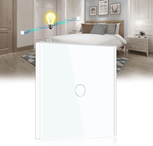 Interruttore Della Luce Touch, 1 Scomparto a 2 Vie, in Vetro Bianco, Interruttore Touch Screen, Funziona Con Lampada a LED Standard UE (Non Interruttore Intelligente)