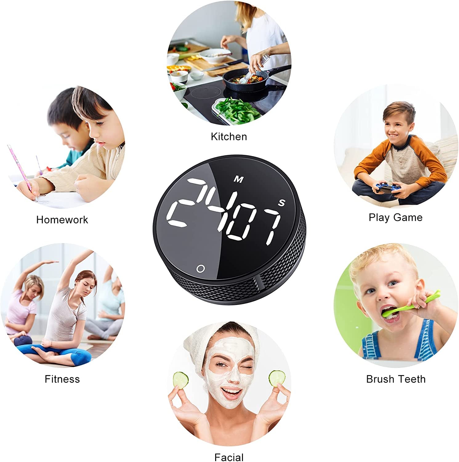 Timer Da Cucina Grande LED Magnetico Con Conto Alla Rovescia, Timer Visivo, Facile per Bambini, Anziani, Insegnanti E per La Classe, per Cucinare in Palestra, per Imparare a Suonare Il Fitness Nero