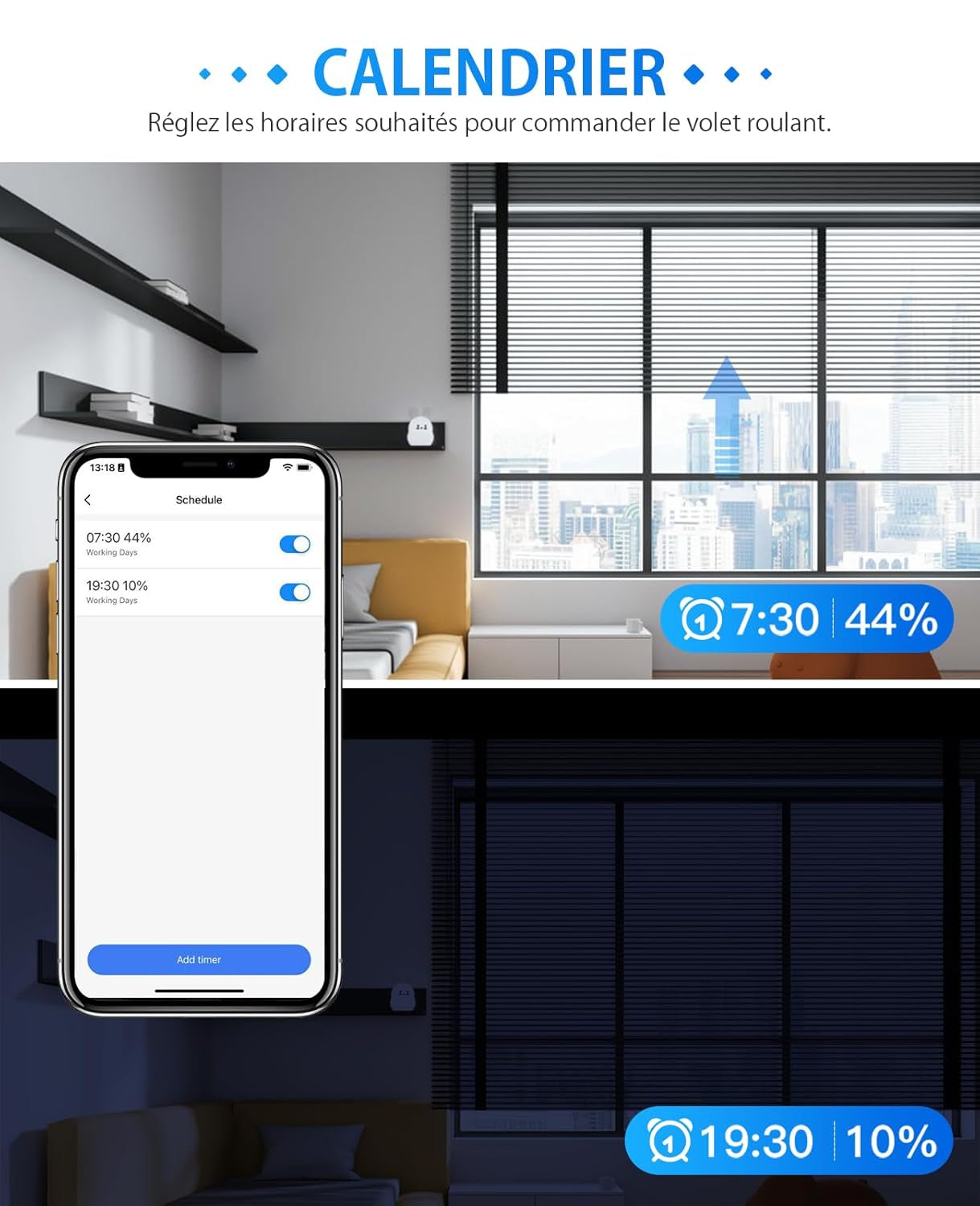 Interruttore per Tapparelle Wlan Con Funzione Percentuale, Timer Intelligente per Tapparelle, Compatibile Con Alexa/Google Home/Smart Life, Controllo Tapparelle Richiede Conduttori Zero