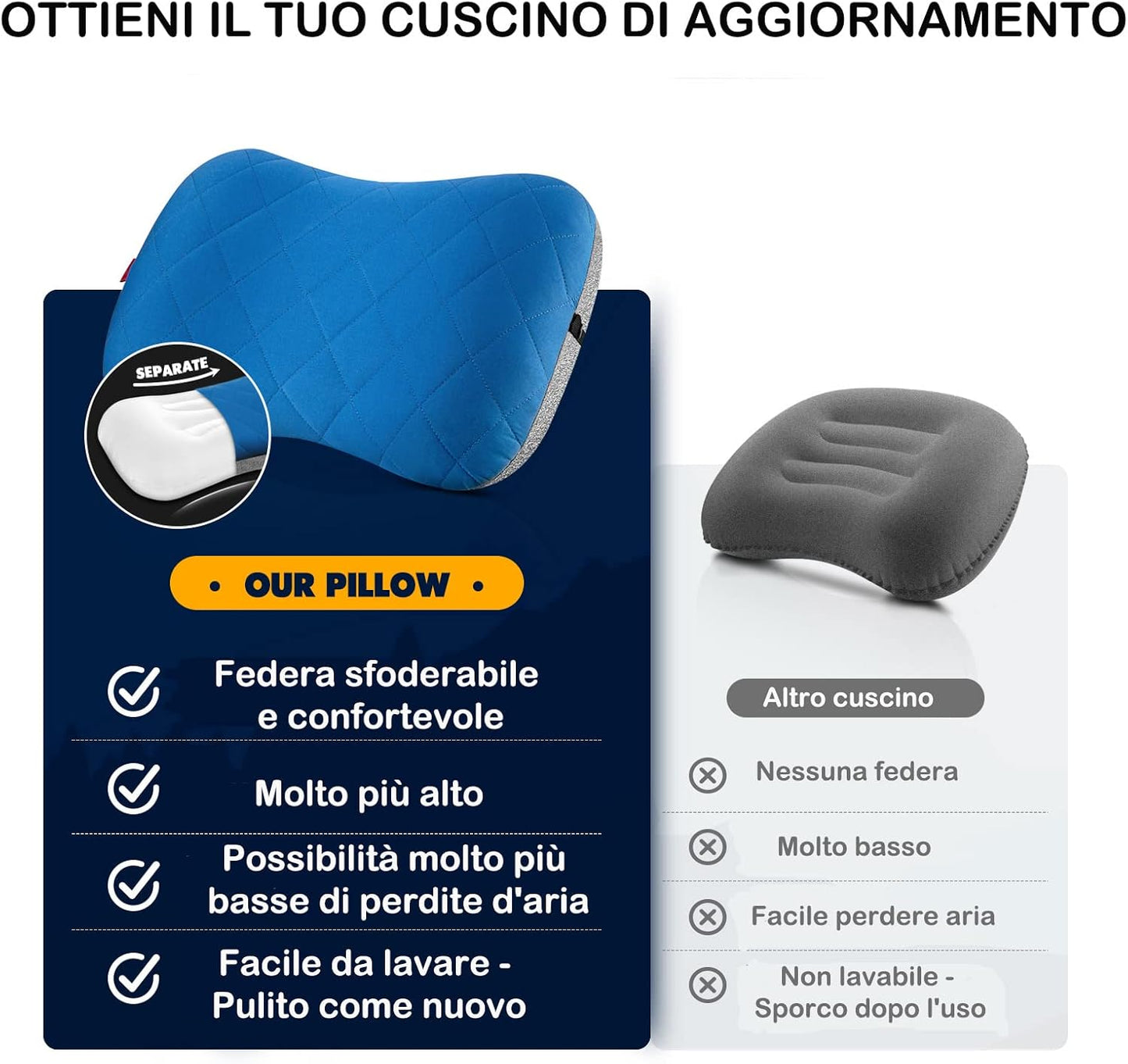 Cuscino Gonfiabile Da Campeggio, Da Viaggio, Con Federa Rimovibile, Comodo Cuscino Cervicale per Viaggio/Esterno, Cuscino Da Viaggio, Cuscino Gonfiabile Da Viaggio, Cuscino Imbottito
