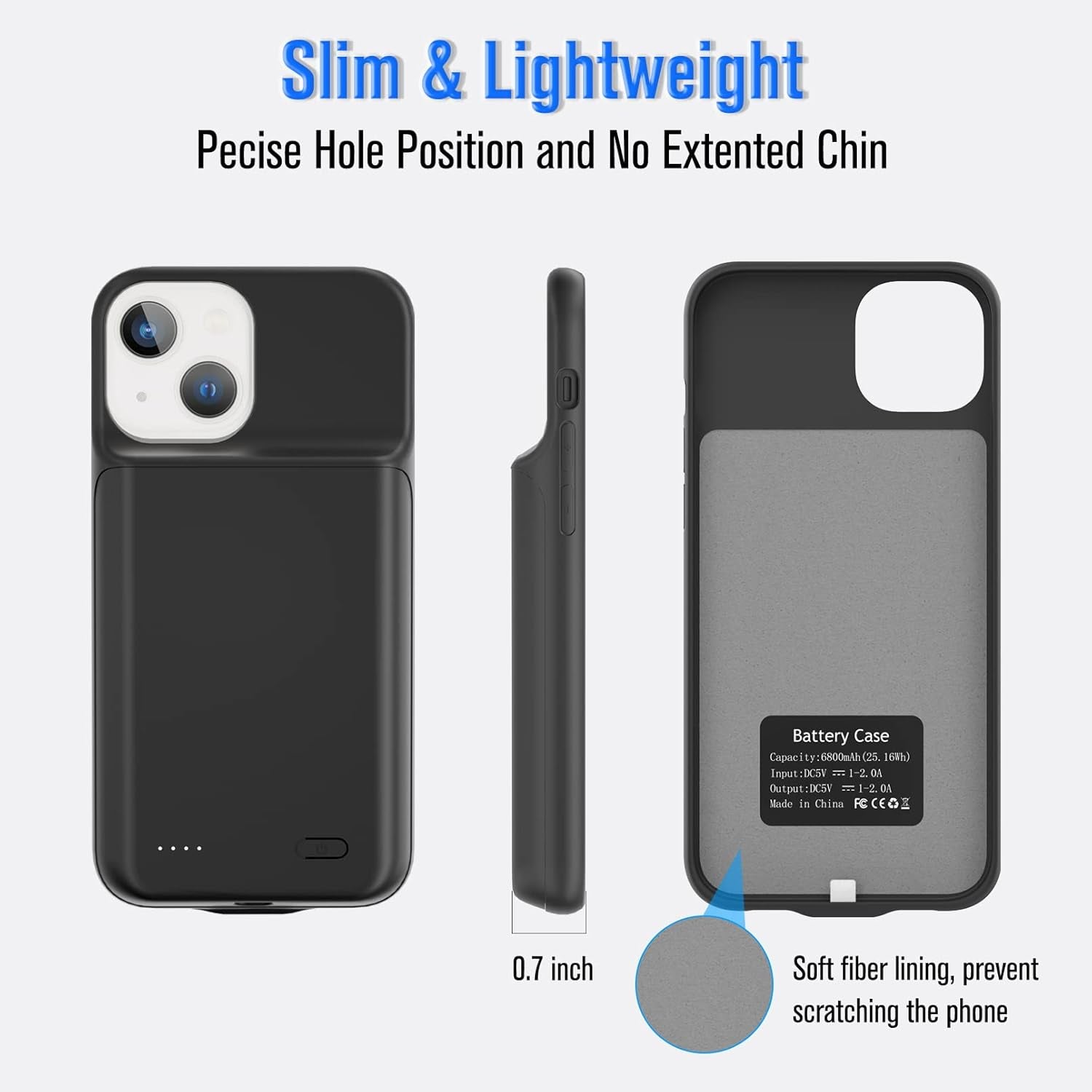 Custodia/Cover per Batteria per Iphone 13 Mini, [6000Mah] Custodia Di Ricarica Iphone, Custodia Protettiva Di Ricarica Portatile, Batteria Estesa Ricaricabile per Iphone 13 Mini (5,4 Pollici)