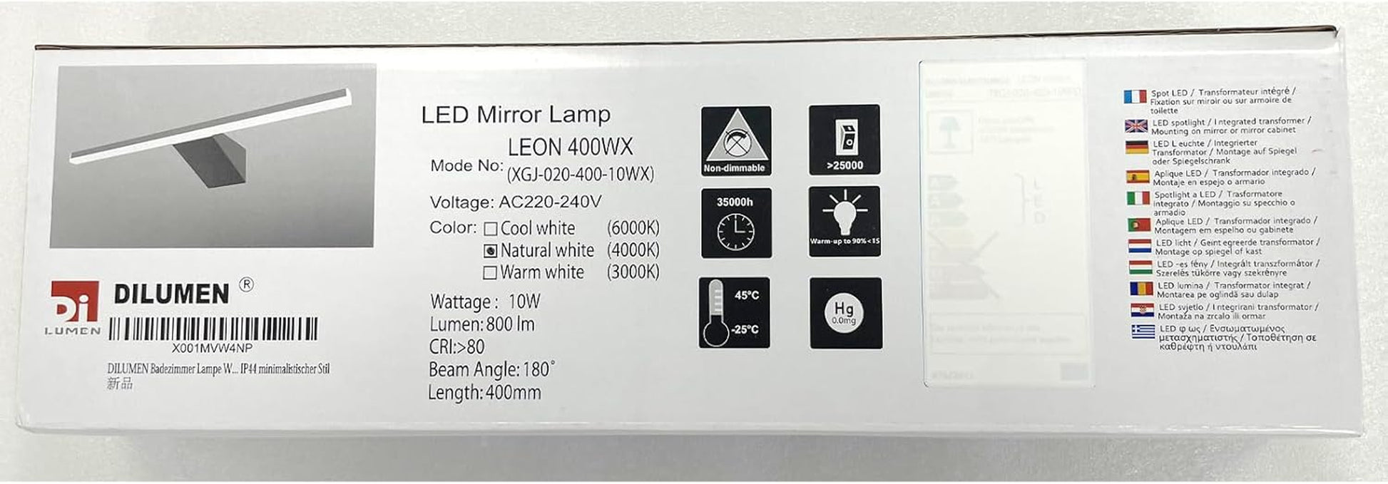 Applique Bagno Specchio Moderno, Acciaio Inossidabile, 40 Cm, Luce Specchio Bagno 10 W 800 Lm, Bianco Neutro 4000 K, Stile Minimalista IP44 Impermeabile(40Cm - 4000K)