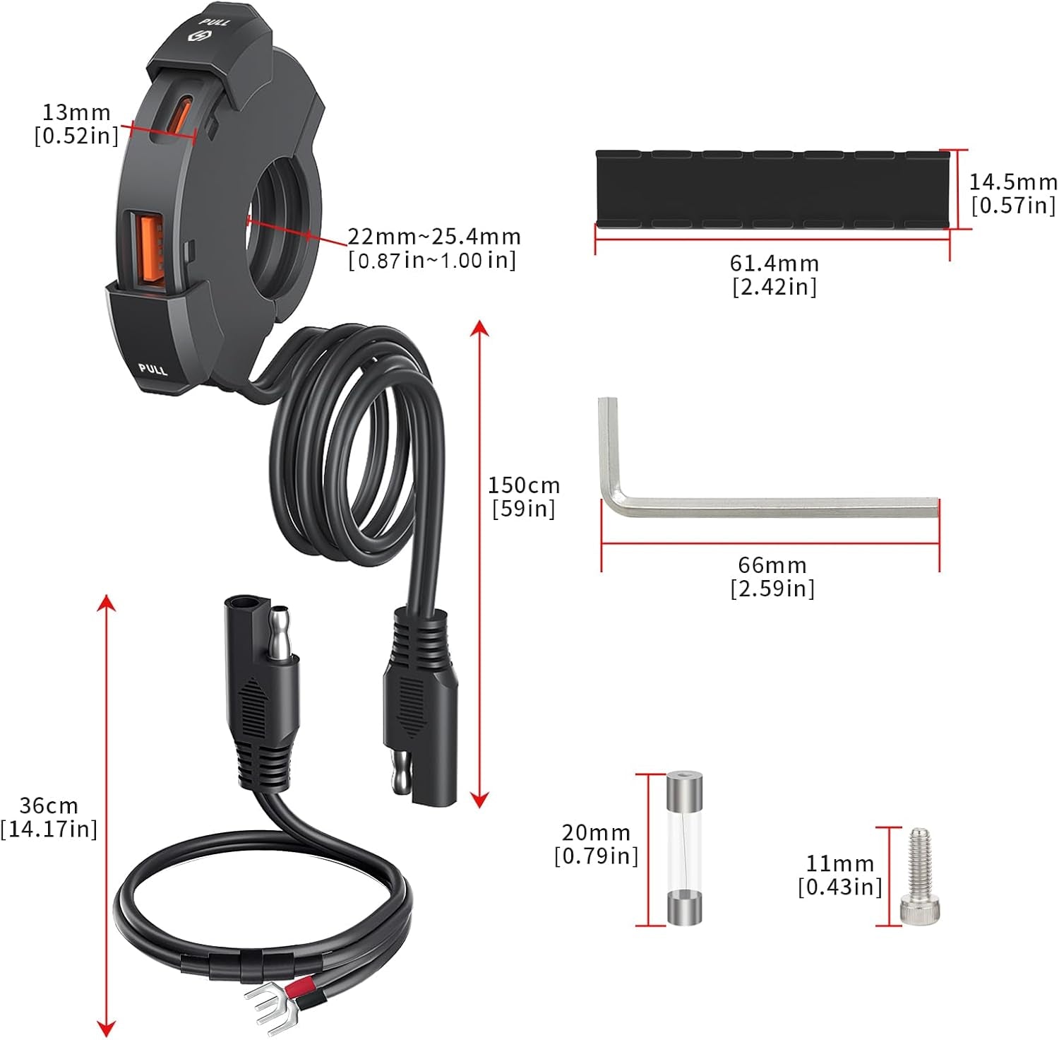 Presa USB Moto 18W QC 3.0 & 30W PD Type-C Caricabatterie Auto Ricarica Rapida Con IP65 Copertura Impermeabile per 12V / 24V Marine Motorcycle Camper