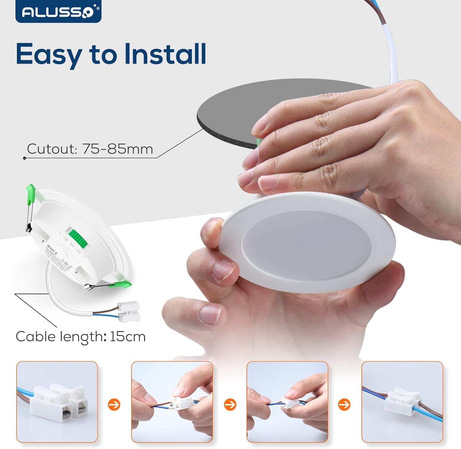 6 Faretti LED Da Incasso, 5W 400LM Luci Da Soffitto Interno, Dimmerabile IP65 per Bagno, Bianco Caldo 3000K Bianca Naturale 4000K Bianco Freddo 6500K, Apertura Ø75-85Mm, Ultra Sottile 30Mm