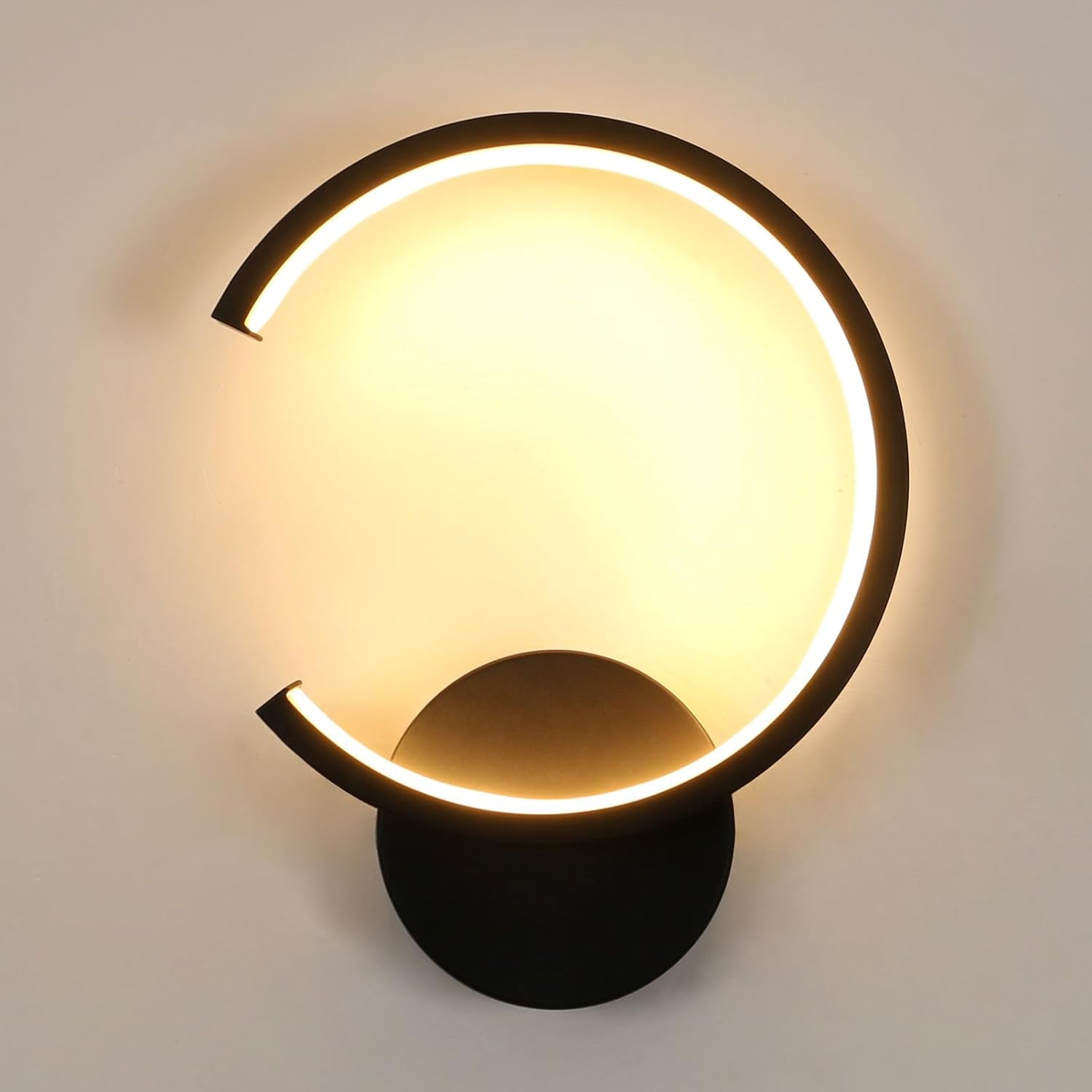 Applique LED Da Parete Moderno, 10W Rotonda Lampada Da Parete Interno, 3000K Bianco Caldo Lampada a Muro per Camera Da Letto, Soggiorno, Corridoio, Scala, Nero