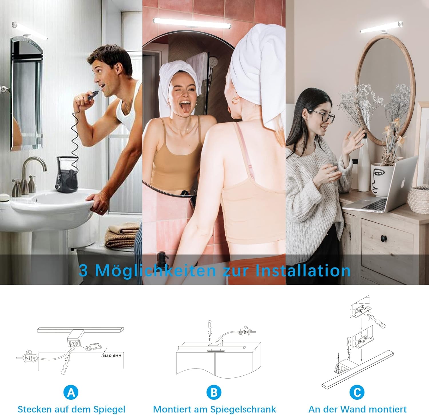 Lampada Da Specchio a LED 40Cm 10W 1200Lm,Luce Specchio Bagno Super Luminosa Bianca Neutra 4000K,Impermeabile Ip44,Applique Specchio Bagno No Strobo 230V,Classe Ii(Senza Interruttore)