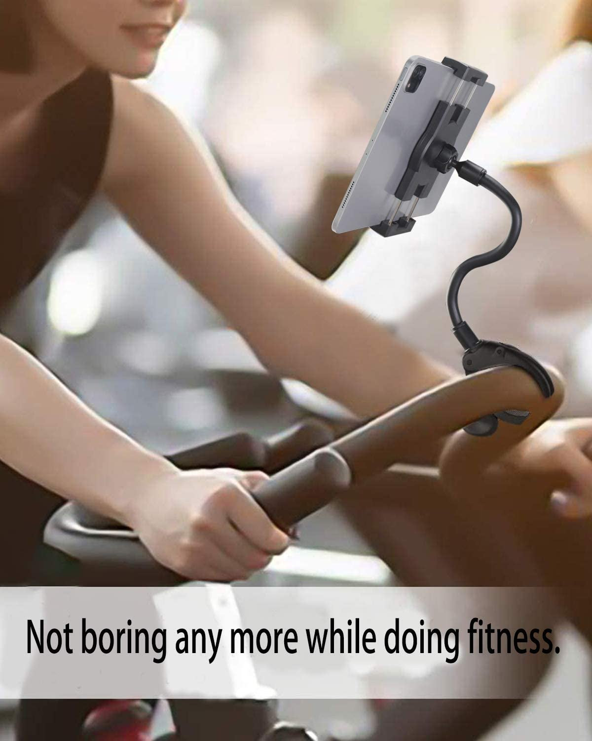 Supporto Tablet Bici Spinning,  Porta Tablet Bicicletta Cyclette Tapis Roulant a Collo Oca, per Ipad Pro 12.9, 10.5, 9.7, Ipad Air, Ipad Mini, Samsung Tab, Iphone 4-13" Smartphone Tablets