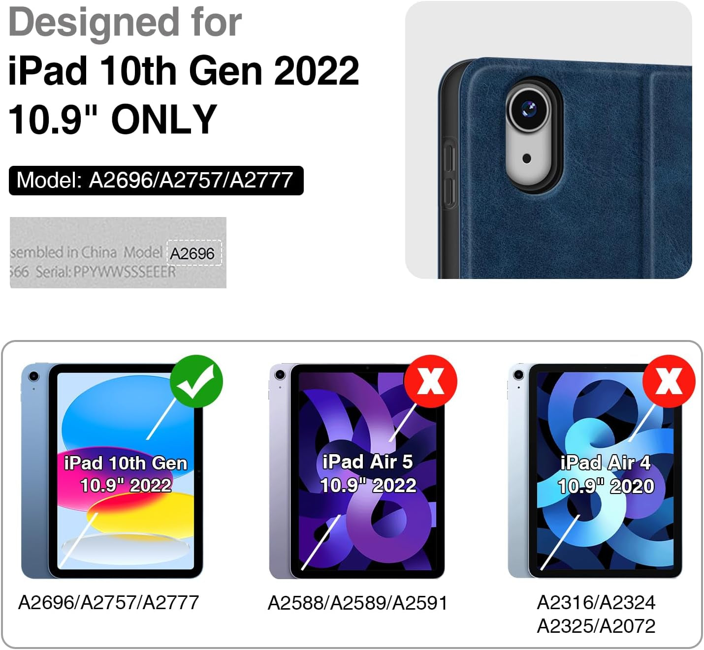 Custodia per Ipad 10ª Generazione 10,9 Pollici 2022 in Pelle PU Con Portapenne, Angolo Di Supporto Regolabile, Funzione Di Auto Sveglia/Sonno (Blu)