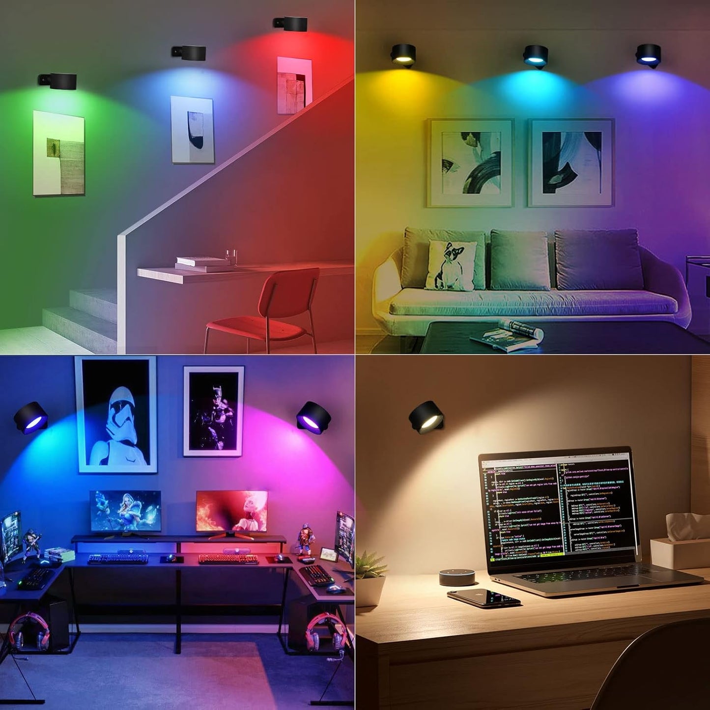 RGB Dimmerabile Lampada a Parete Con Batterie Wireless LED Applique Da Parete Interno Controllo Remoto Luce Da Parete 360 ° Rotante per Soggiorno, Camera Da Letto, Studio (Nero 1PC)