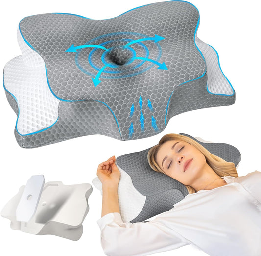 Cuscino Cervicale per Dormire Cuscino Memory Foam, Cuscino per Cervicale Ergonomico Di Sostegno per Il Dolore Al Collo E Alle Spalle Con Federa in Seta Di Ghiaccio