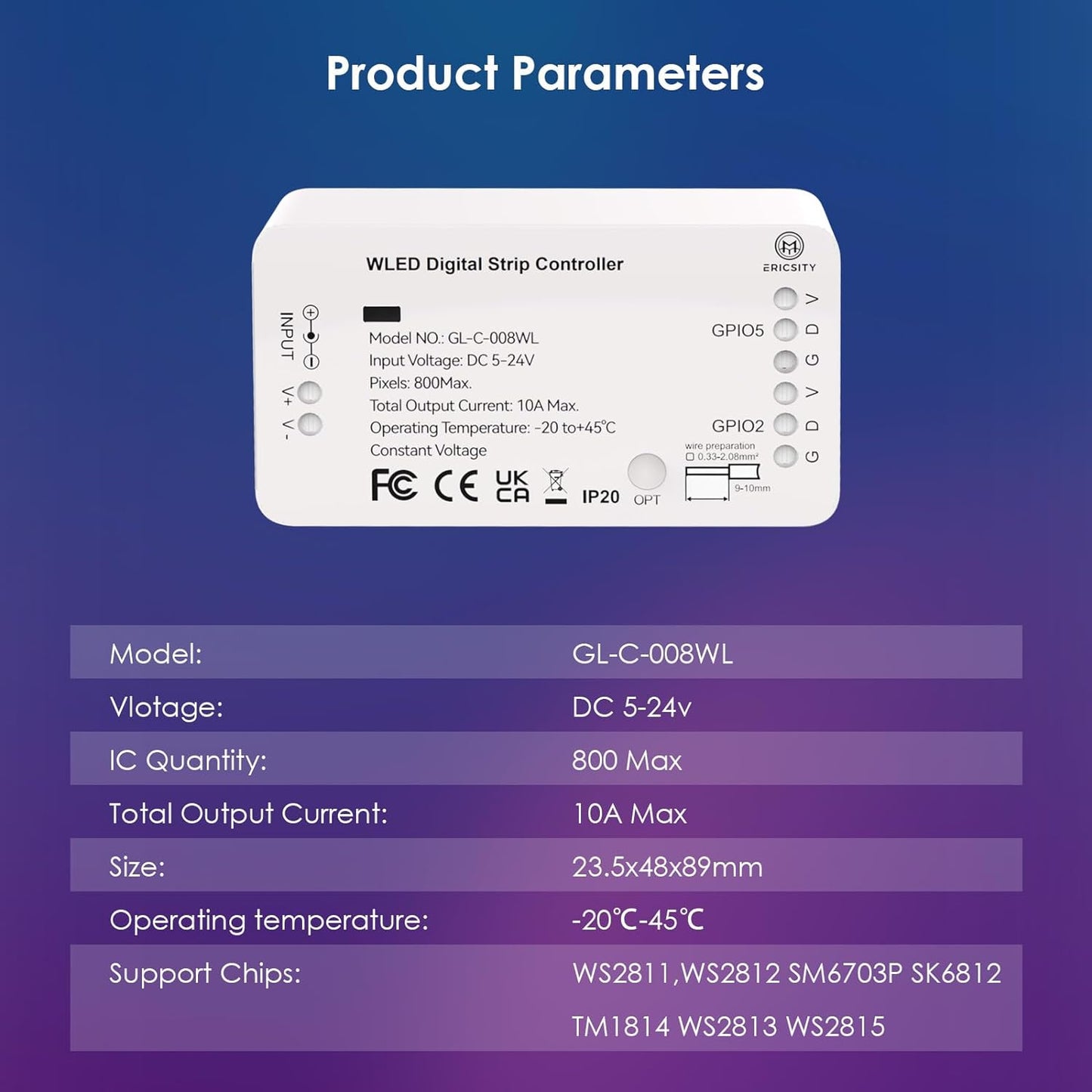 WLED Addressable Strip Controller ESP8266 Web Server per Il Controllo Di Neopixel (WS2812B, WS2811, SK6812) LED O Anche Di Chipset SPI 5-24 Volt WIFI Smart LED Installazione Domestica