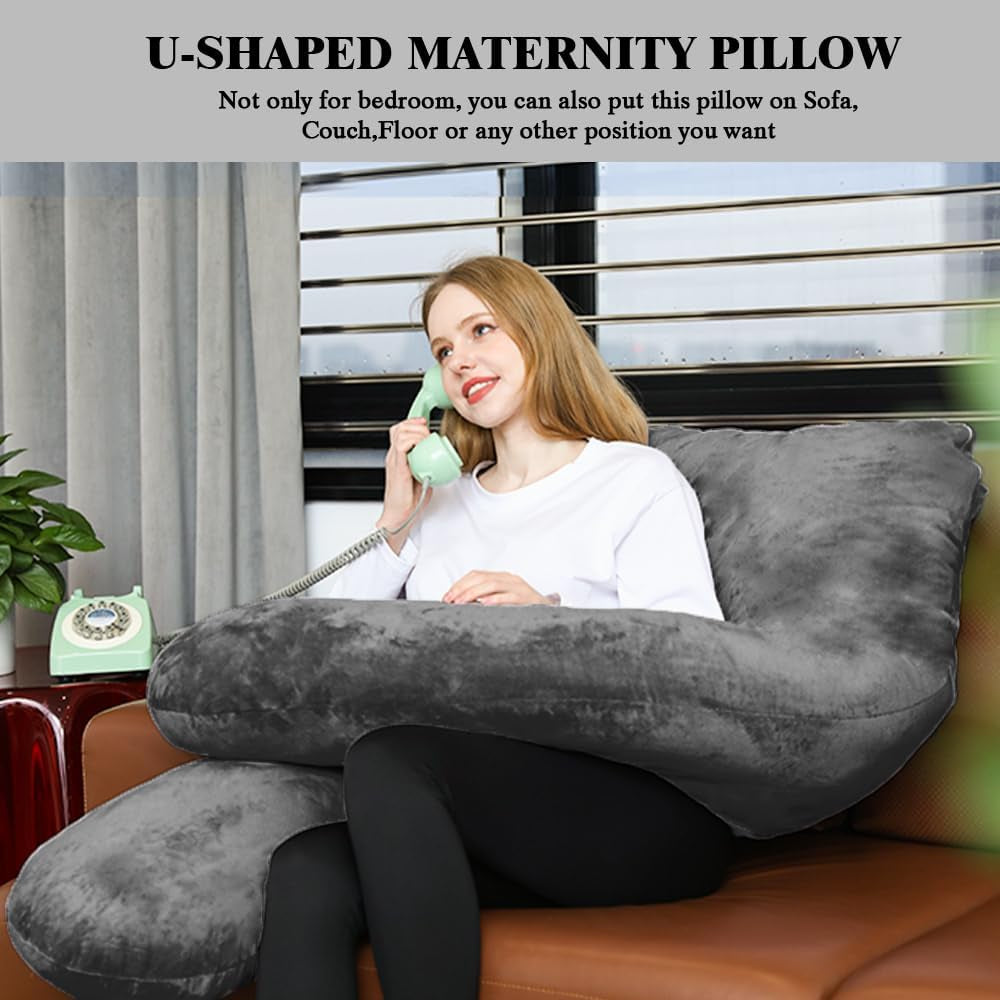 Cuscino Gravidanza, Cuscino per Chi Dorme Sul Fianco a Forma Di U Con Fodera, Cuscino a U,Cuscino per L'Allattamento, Cuscino Di Posizionamento Grande per Donne,Nero