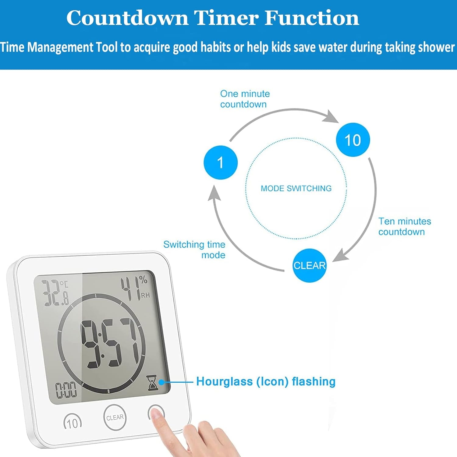 Orologio Da Bagno,Lgrometro Termometro Digitale,Monitor Umidità Da Interno,Stazione Meteo Con Espressione Facciale per Stanza Da Bambino LCD Touch Control Timer Allarme per Cucina Bagno