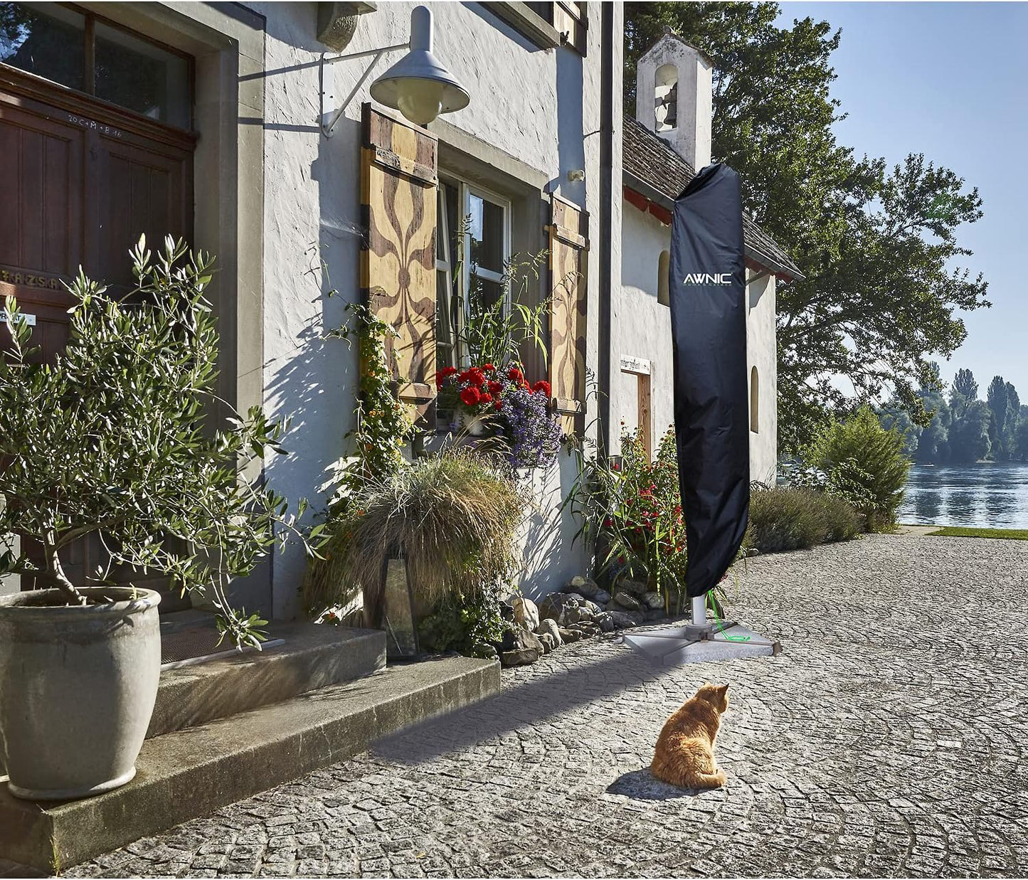 Copri Ombrellone Da Giardino Impermeabile, Resistente Ai Raggi UV E Agli Strappi Telo Ombrellone 3X4M Resistente Allo Strappo 420D Poliestere Copertura Ombrellone Da Giardino 265Cmx40/50Cm
