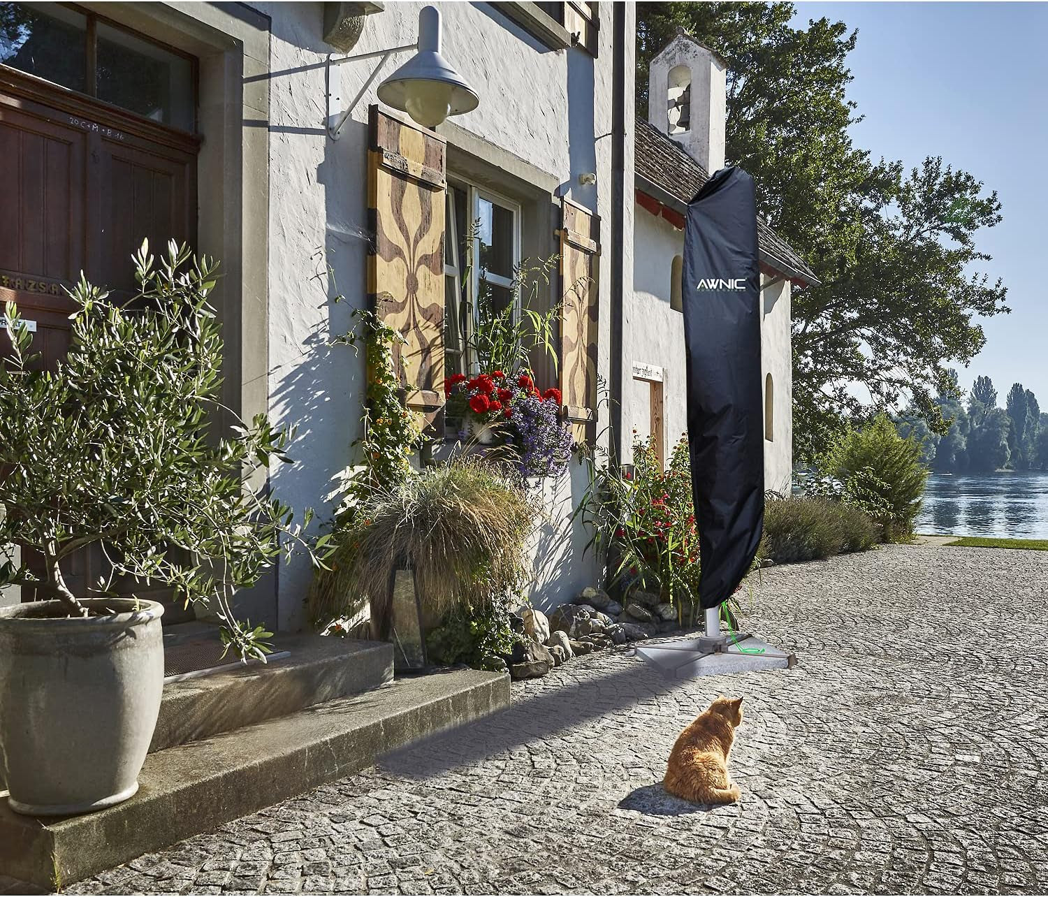 Copri Ombrellone Da Giardino Impermeabile, Resistente Ai Raggi UV E Agli Strappi Telo Ombrellone 3X4M Resistente Allo Strappo 420D Poliestere Copertura Ombrellone Da Giardino 265Cmx40/50Cm
