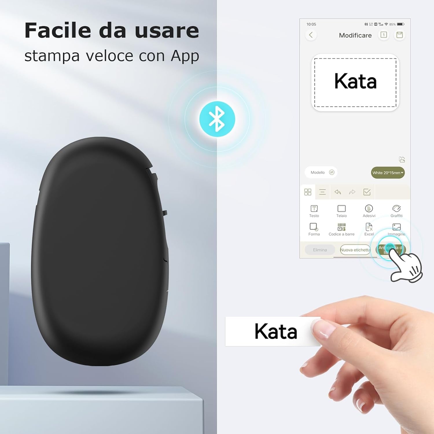 E10 Mini Etichettatrice Adesive Personalizzate, Bluetooth Stampante Termica Etichette per IOS E Android, Etichettatrice Etichette Adesive Adatta per Casa, Ufficio, Prezzo, Data