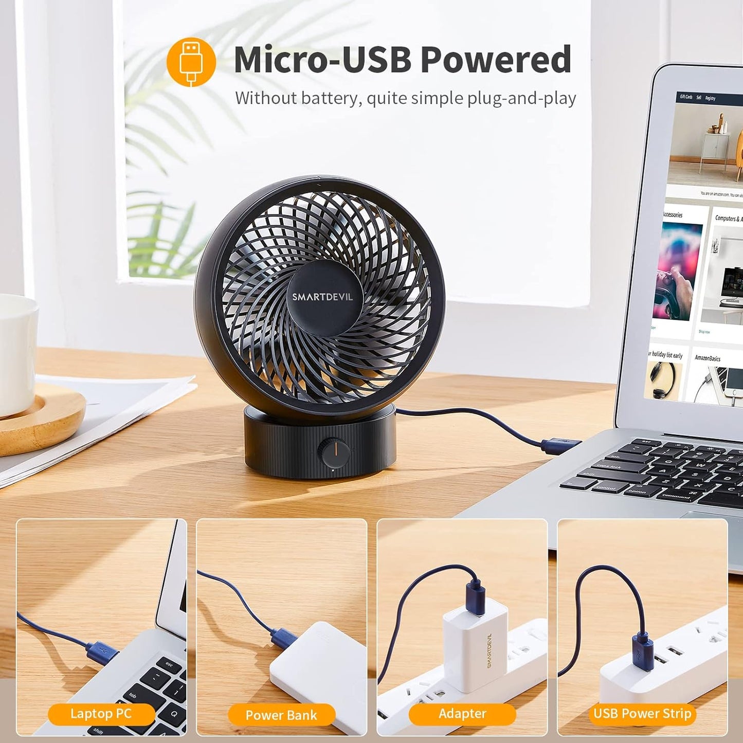 Ventilatore Usb,Ventilatori Da Tavolo Mini USB Ventilatore Silenzioso 180 Tipi Di Velocità Del Vento, Portatile Del Può Regolare Su E Giù 20°, per Scrivania/Casa/Viaggiare-Nero