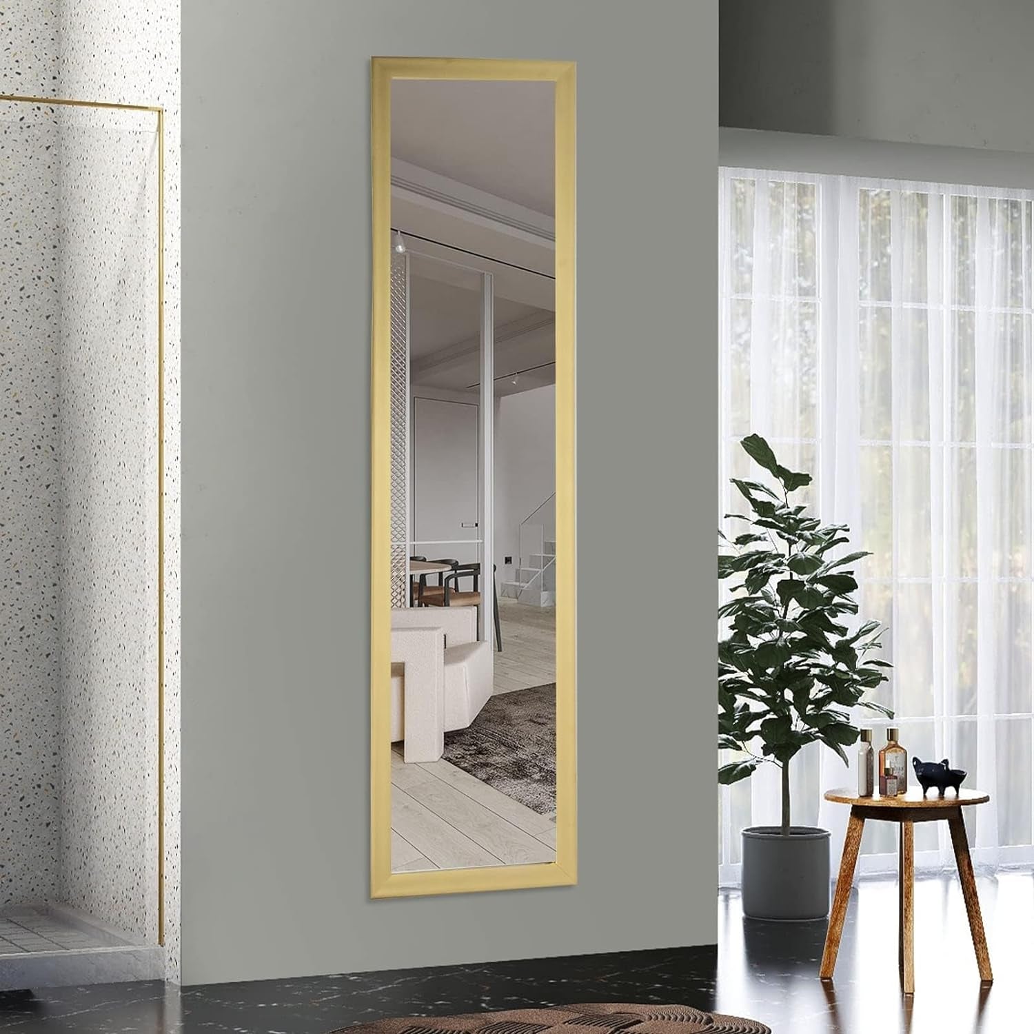 Specchio Da Parete Con Cornice Dorata, 120 X 30 Cm, Con Gancio E Parete Posteriore per Porta, Salotto, Camera Da Letto E Camera Da Letto
