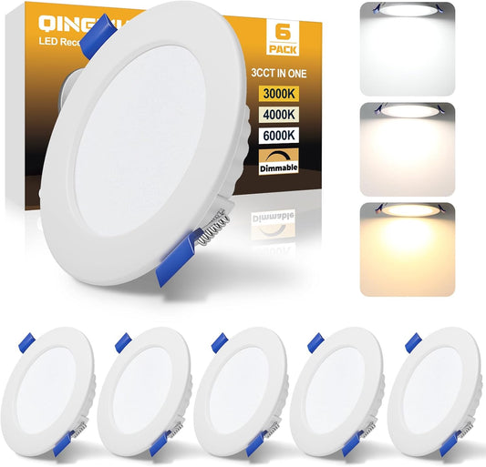 Faretto Da Incasso a LED Da 6 W, 230 V, Ultra Piatto, Dimmerabile, 540 Lm, Bianco Caldo, Bianco Neutro, Bianco Freddo, IP44, per Bagno, Soggiorno, Bianco, Set Da 6 Pezzi
