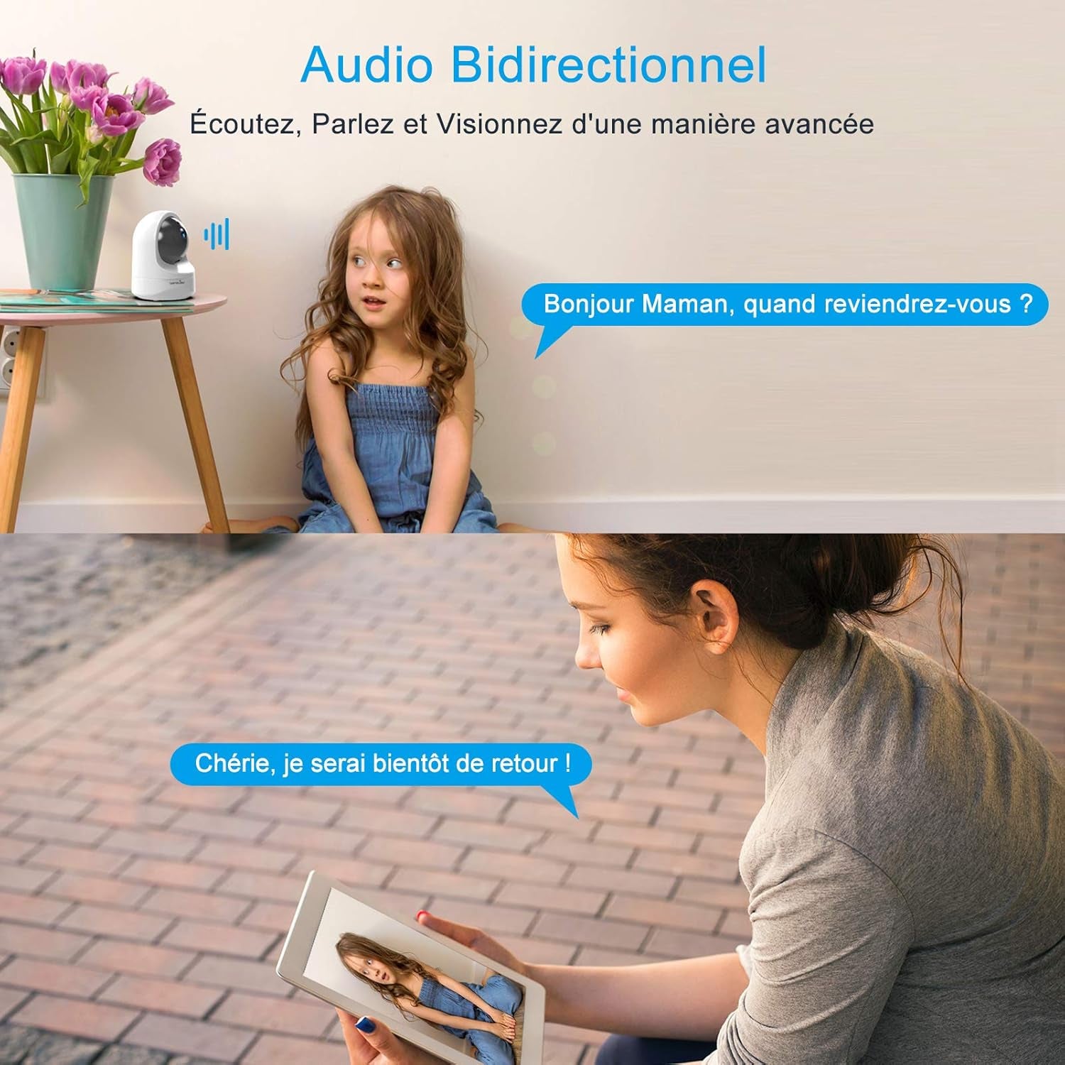 Videocamera Di Sorveglianza, Wifi 1080P per Bambini, Anziani, Animali Domestici, Monitor Con Rilevamento Di Movimento, Visione Notturna E Funzionamento Con Alexa Q6, Bianco