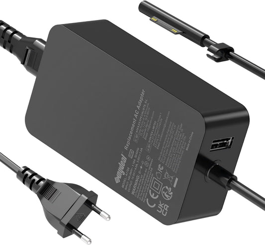 65W Alimentatore Surface 15V 4A Caricatore Caricabatterie per Microsoft Surface Pro 11/10/X/9/8/7/7+/ 6/5/4, Surface Laptop 7/6/5/4/3/2, Surface Book 3/2/1 Surface Go 4/3/2 1706 1800 Con USB
