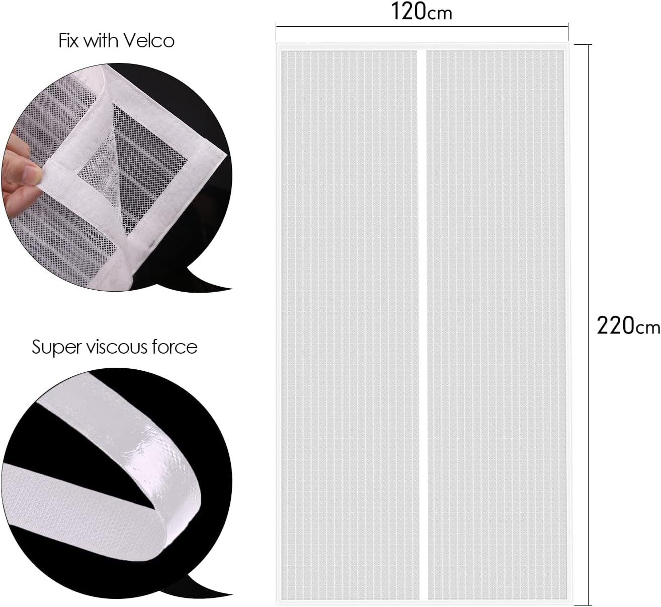 Zanzariera Porta Finestra Magnetica Traspirante Tenda anti Mosche per Esterno Rete Zanzariere a Calamita(120X220, Bianco)