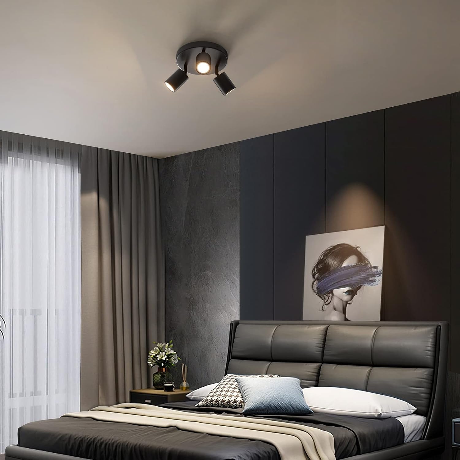 Faretti Da Soffitto Orientabili Nero, Con 3 Attacco GU10, Plafoniera 3 Luci Interno, Lampada Soffitto per Cucina, Soggiorno, Camera Da Letto, Max 50W X 3, Lampadina Non Inclusa