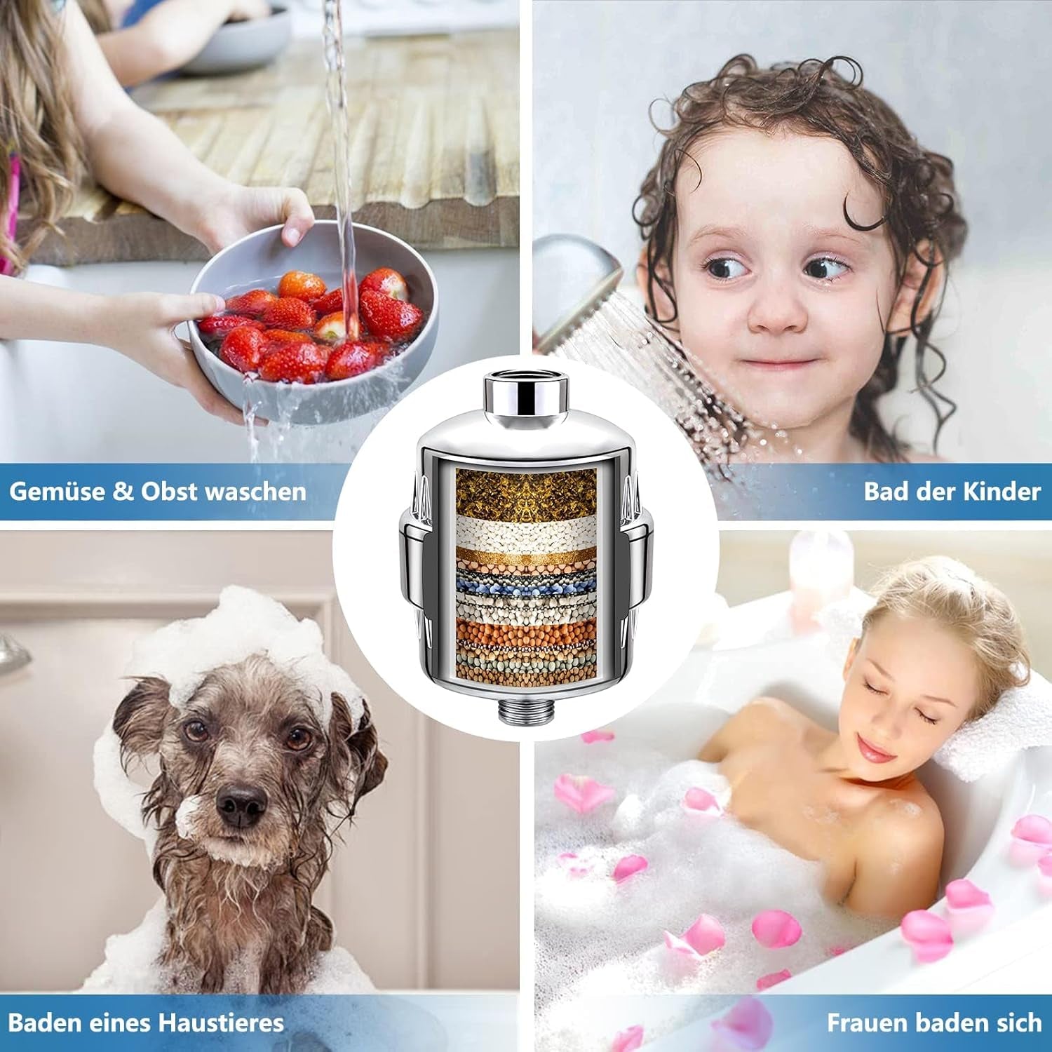 Filtro Doccia a 30 Livelli Con Vitamina C E – Filtro Anticalcare Doccia Con 3 Cartucce Filtro Intercambiabili per Rimuovere Fluoro E Cloro, Migliora Drasticamente Le Condizioni Della Pelle,