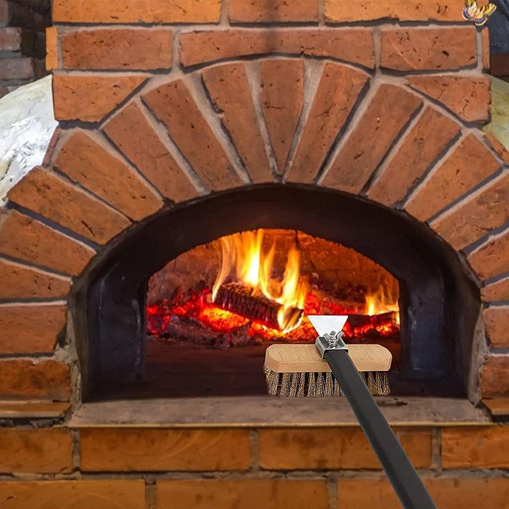 Pennello per Pizza, Spazzola in Ottone per Pulizia Forno per Pizza, Spazzola per Griglia in Ottone, Spazzola per Forno Professionale Raschietto per Griglia, Spazzola per Forno Pizza