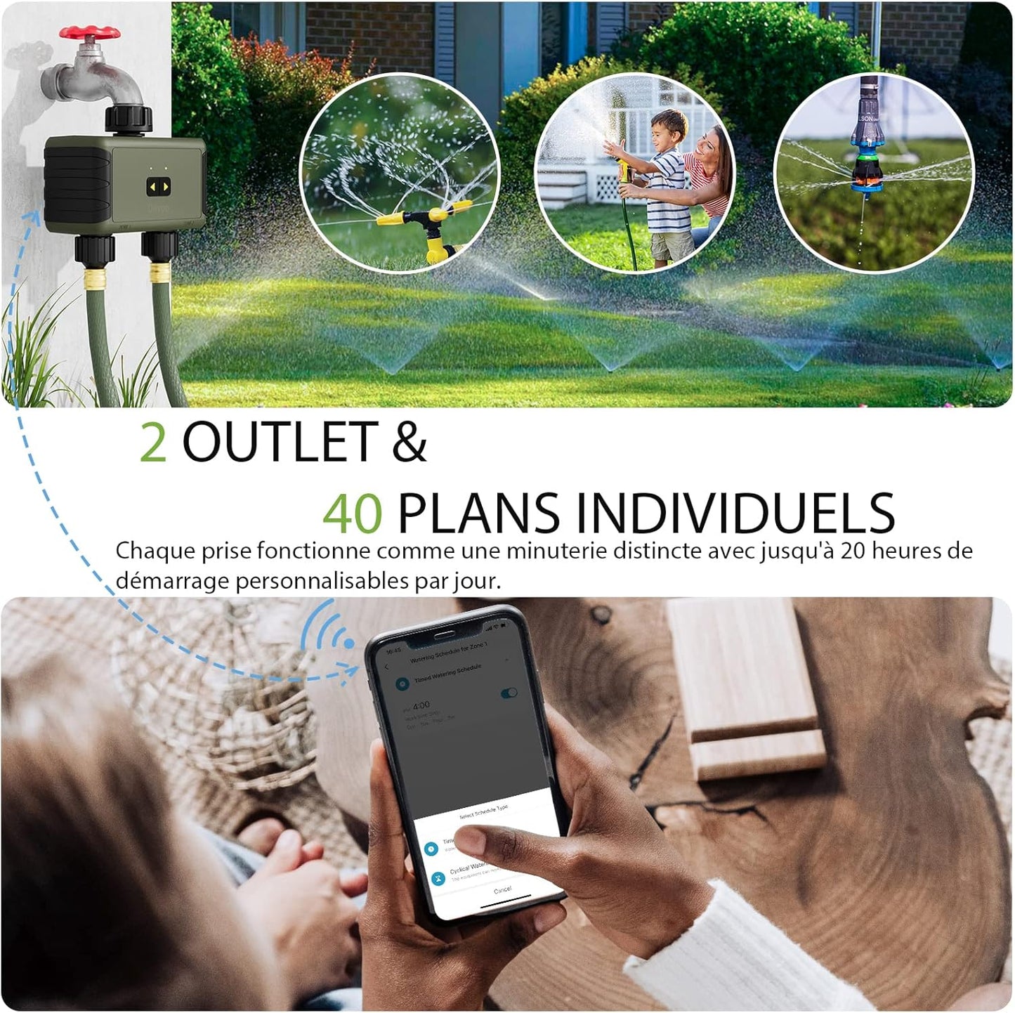 Timer Irrigazione Wifi Con Hub, 2 Uscite Centralina Irrigazione Wifi per Irrigazione Automatica, Programmatore Irrigazione Wifi Di Irrigazione Della Piscina Del Prato (Wifi - 2 Vie)