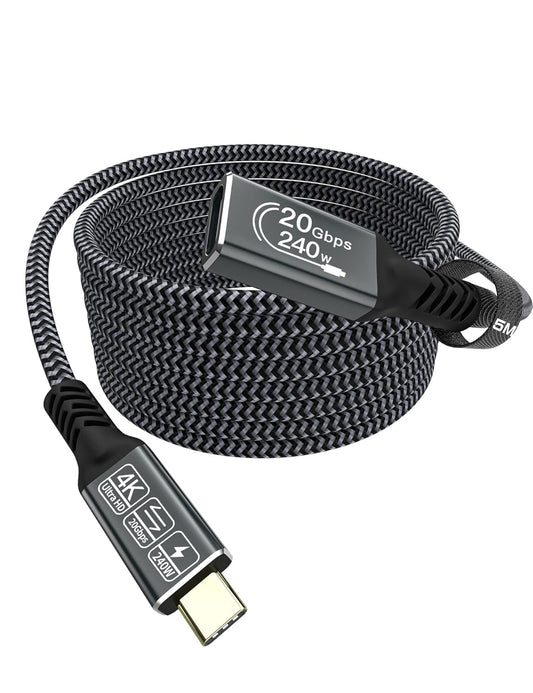 Cavo Prolunga Usb C 5 Metri,Usb 3.2 Gen2 240W 4K@60Hz Cavo Type C Maschio a Femmina 20Gbps Cavo Prolunga Tipo C Compatibile per Iphone 16/15 Pro Max, Macbook Pro/Air XPS 15 Galaxy S24 S23