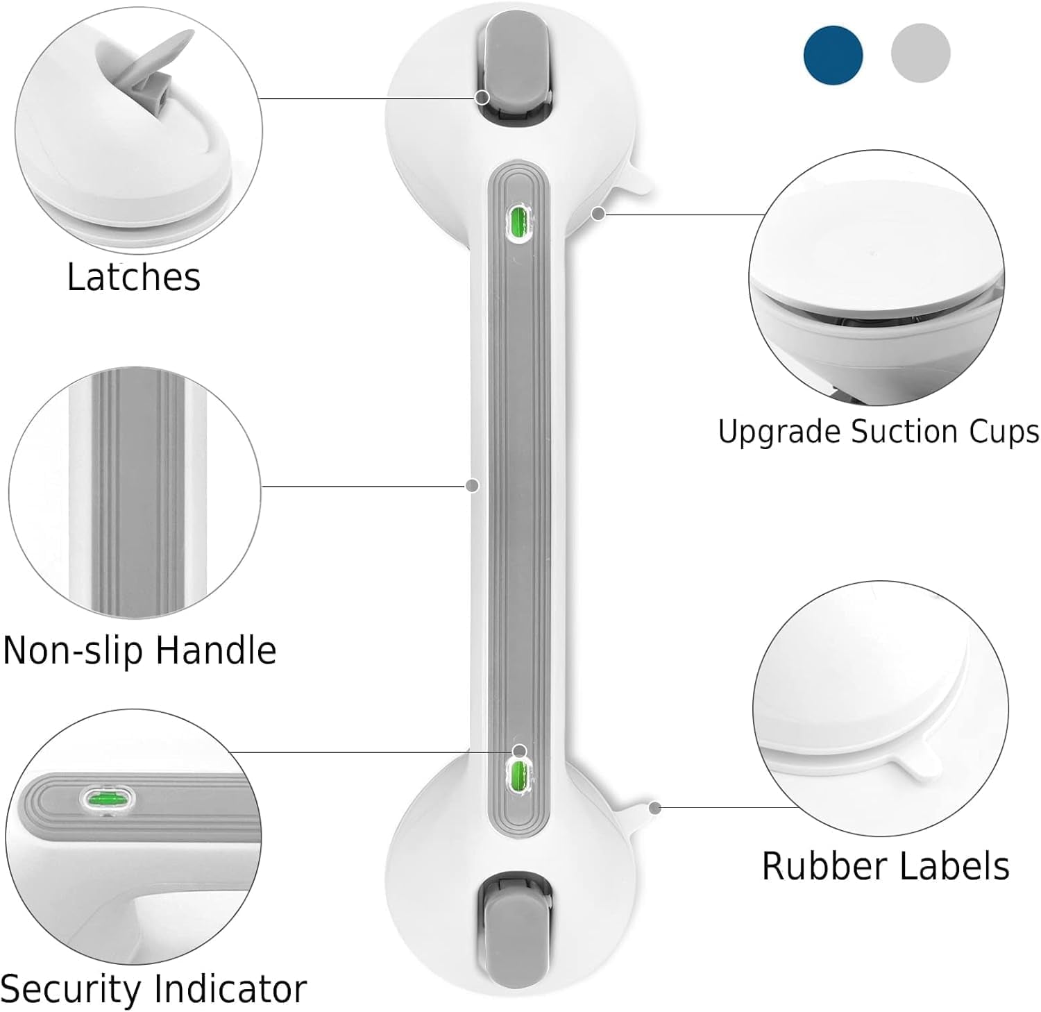 Maniglie Ventosa Da Bagno 40Cm, Doccia Anziani Maniglia Con Ventosa, Maniglione Ventosa Bagno per Anziani Disabili (Grau)